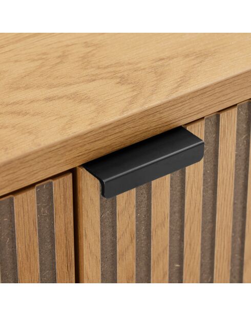 SCOTT - Buffet 4 portes décor effet bois rainuré noir et naturel