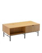 SCOTT - Table basse 2 tiroirs décor effet bois rainuré noir/naturel