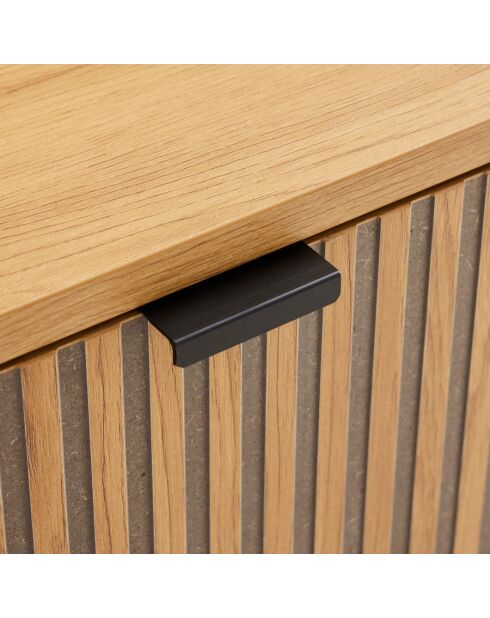 Table basse 2 tiroirs décor effet bois rainuré noir/naturel SCOTT