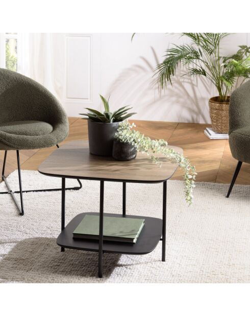 Table basse 2 plateaux PM bi-matière mocha/noir pieds métal