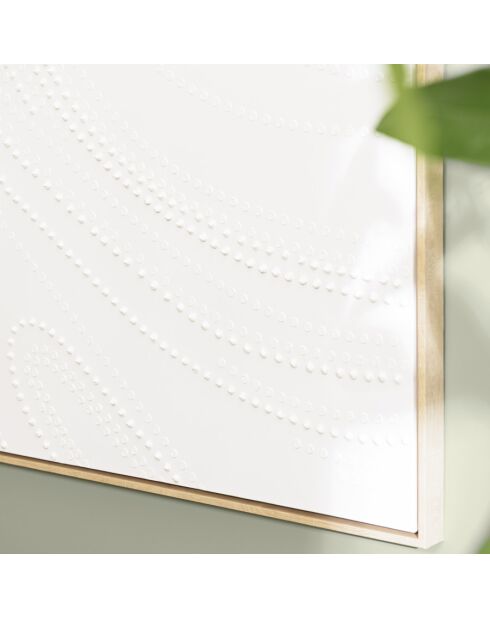 Décoration murale 103x143cm blanche à points, cadre naturel