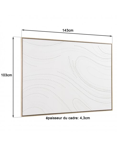 Décoration murale 103x143cm blanche à points, cadre naturel