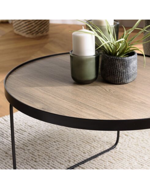 Table basse ronde 60x60cm mocha pieds asymétriques métal noir