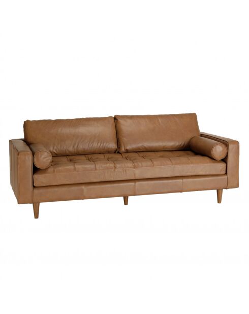 PIERRE - Canapé 3 places cuir couleur caramel assise capitonnée