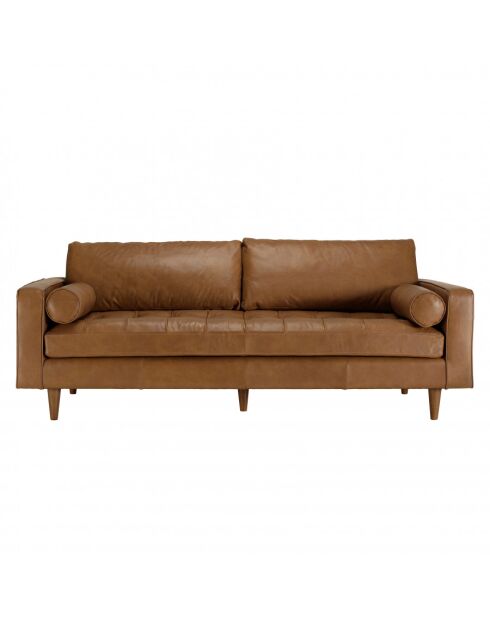 PIERRE - Canapé 3 places cuir couleur caramel assise capitonnée