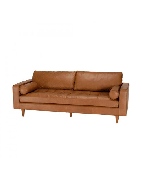 PIERRE - Canapé 3 places cuir couleur caramel assise capitonnée