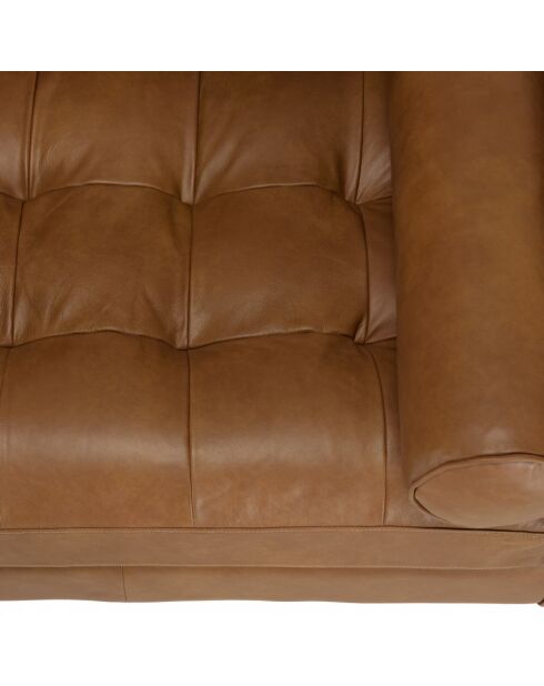 Canapé 3 places cuir couleur caramel assise capitonnée PIERRE
