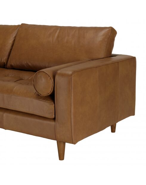 PIERRE - Canapé 3 places cuir couleur caramel assise capitonnée