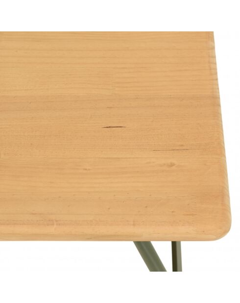 Table basse plateau en pin et pieds tréteaux en métal vert