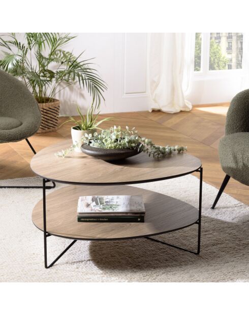 FLEUR- Table basse 2 plateaux forme ovoïde couleur mocha pieds métal