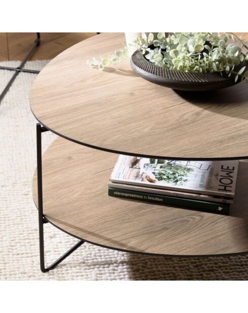 FLEUR- Table basse 2 plateaux forme ovoïde couleur mocha pieds métal
