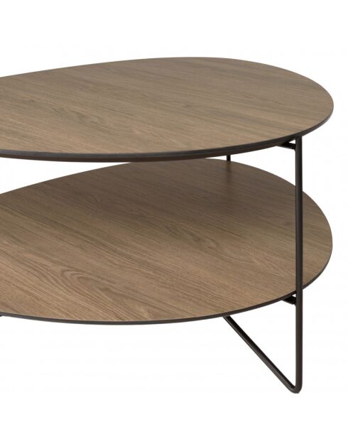 FLEUR- Table basse 2 plateaux forme ovoïde couleur mocha pieds métal