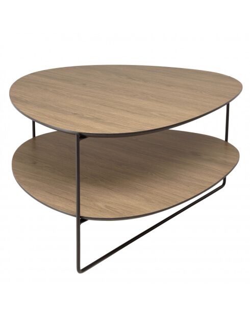 FLEUR- Table basse 2 plateaux forme ovoïde couleur mocha pieds métal