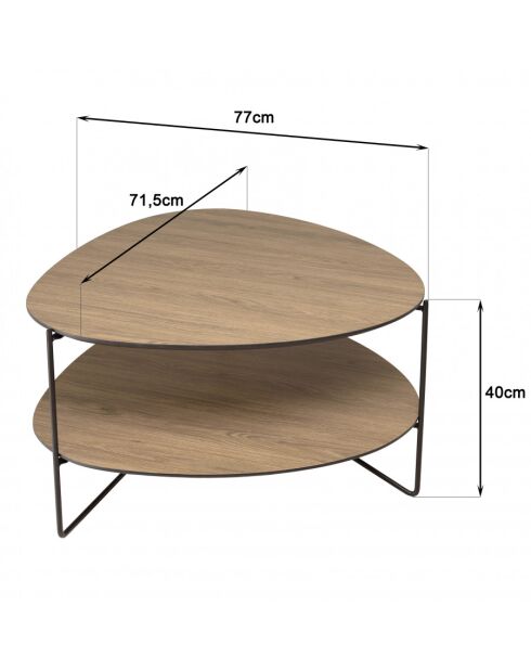 FLEUR- Table basse 2 plateaux forme ovoïde couleur mocha pieds métal