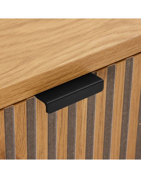 SCOTT - Bureau 2 tiroirs décor effet bois rainuré noir et naturel
