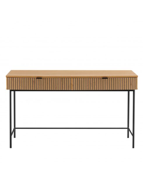 SCOTT - Bureau 2 tiroirs décor effet bois rainuré noir et naturel