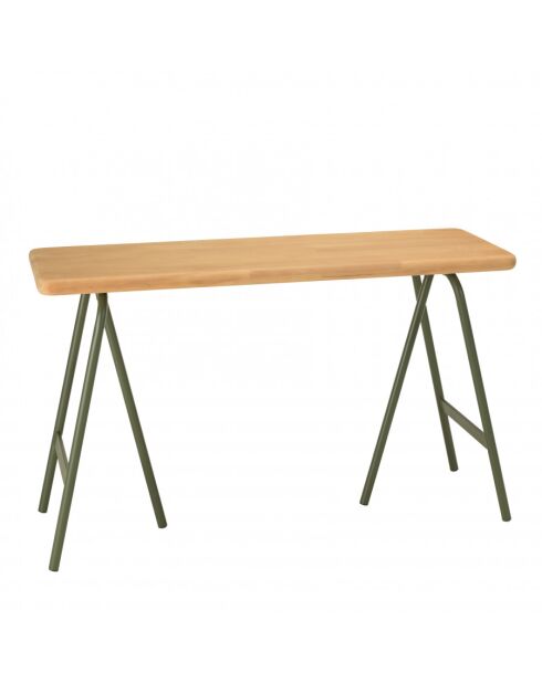 HABY - Console plateau en pin et pieds tréteaux en métal vert