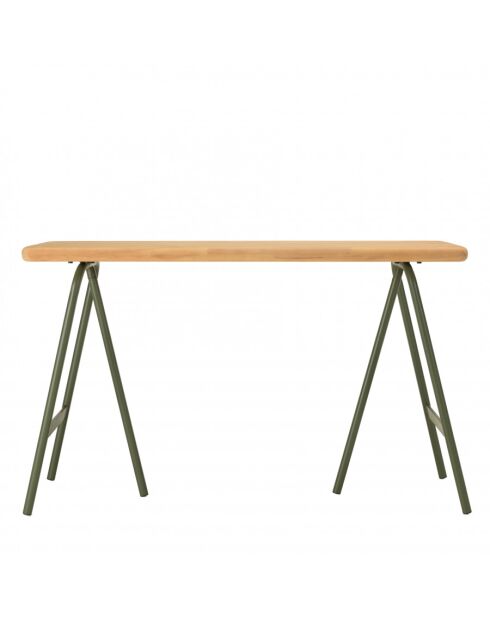 HABY - Console plateau en pin et pieds tréteaux en métal vert