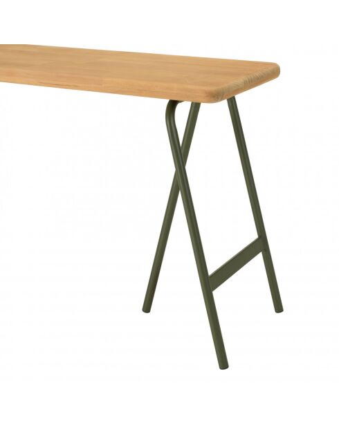 HABY - Console plateau en pin et pieds tréteaux en métal vert