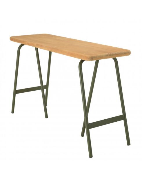 HABY - Console plateau en pin et pieds tréteaux en métal vert