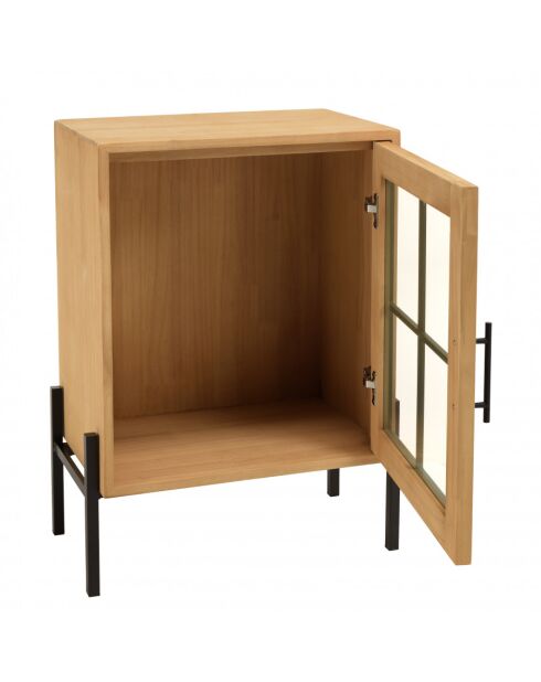 Buffet 1 porte vitrée encadrement vert pin et métal noir