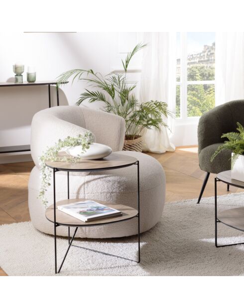FLEUR - Table d'appoint 2 plateaux ovoïdes couleur mocha pieds métal