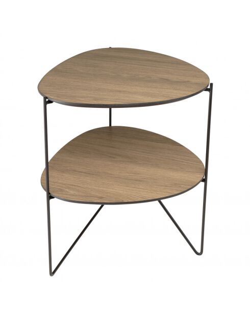FLEUR - Table d'appoint 2 plateaux ovoïdes couleur mocha pieds métal