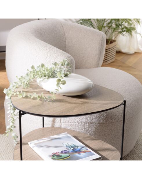 FLEUR - Table d'appoint 2 plateaux ovoïdes couleur mocha pieds métal
