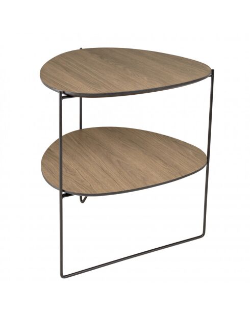 FLEUR - Table d'appoint 2 plateaux ovoïdes couleur mocha pieds métal