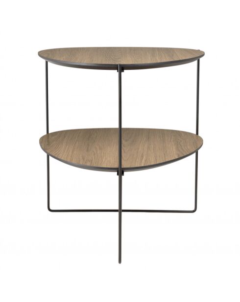 FLEUR - Table d'appoint 2 plateaux ovoïdes couleur mocha pieds métal