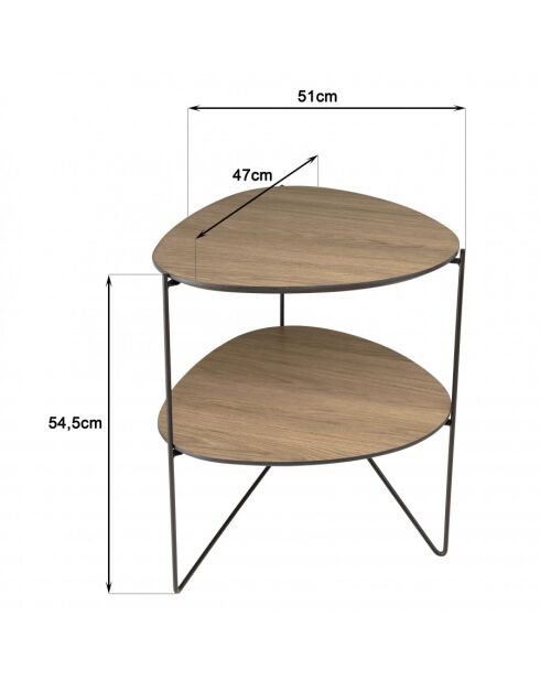FLEUR - Table d'appoint 2 plateaux ovoïdes couleur mocha pieds métal