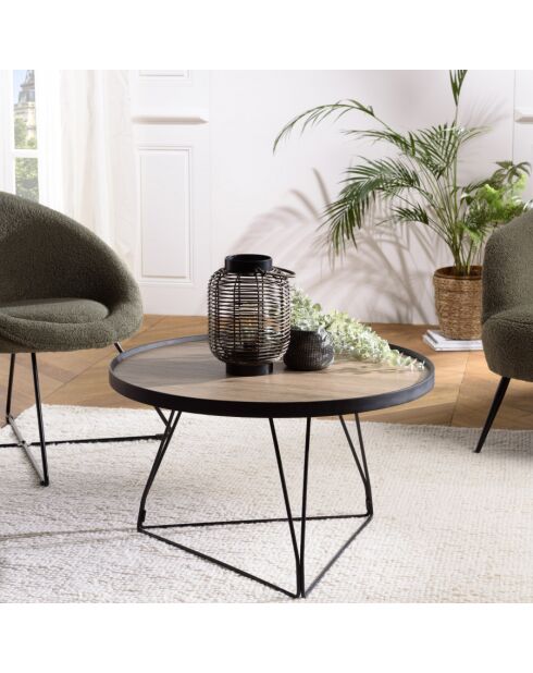 Table basse ronde 70x70cm mocha pieds épingles métal noir