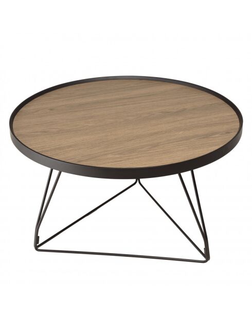 Table basse ronde 70x70cm mocha pieds épingles métal noir