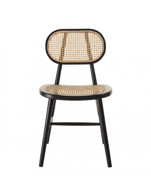 PIERRE - Lot de 2 chaises bois noir, assise et dossier en rotin naturel