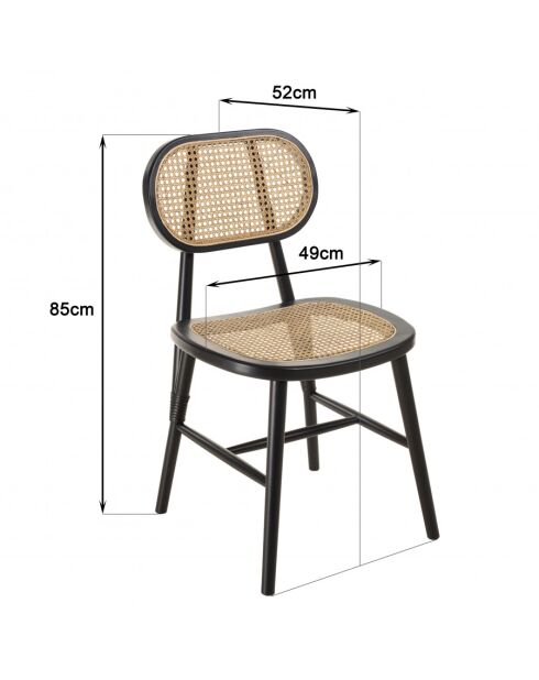 PIERRE - Lot de 2 chaises bois noir, assise et dossier en rotin naturel