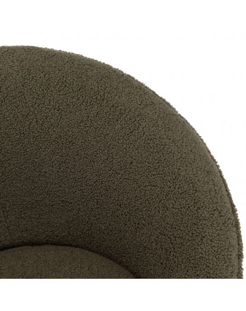 ALBANE - Fauteuil tissu bouclette vert kaki pieds croisés métal noir