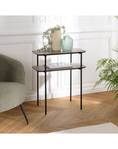 FLEUR - Table d'appoint double plateau couleur mocha pieds métal noir