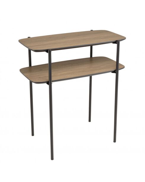 FLEUR - Table d'appoint double plateau couleur mocha pieds métal noir