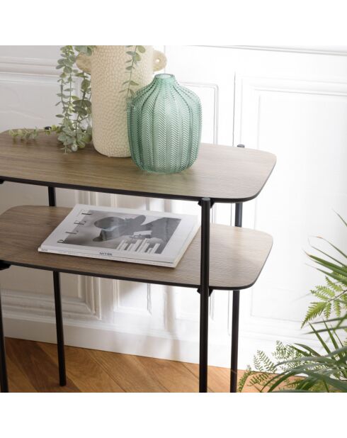 FLEUR - Table d'appoint double plateau couleur mocha pieds métal noir