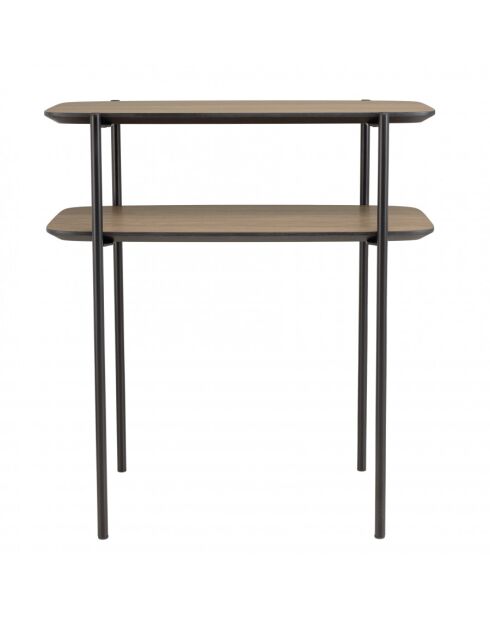 FLEUR - Table d'appoint double plateau couleur mocha pieds métal noir