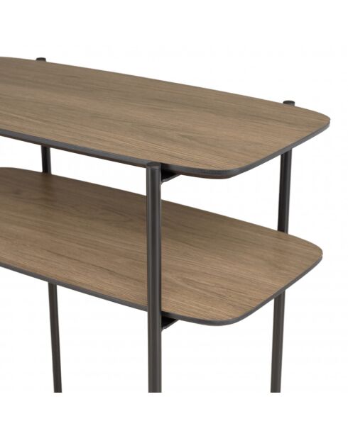FLEUR - Table d'appoint double plateau couleur mocha pieds métal noir