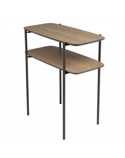 FLEUR - Table d'appoint double plateau couleur mocha pieds métal noir