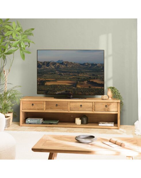 ANDRIAN - Tv-meubel met 4 laden, 1 nis, lengte 200 cm, gerecycled grenenhout