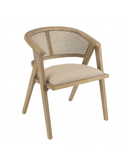 PIERRE - Chaise en bois assise tissu couleur lin dossier rotin naturel
