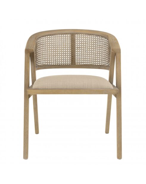 PIERRE - Chaise en bois assise tissu couleur lin dossier rotin naturel