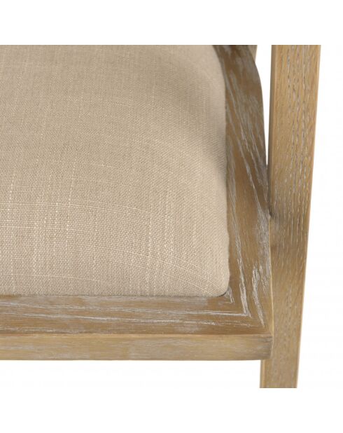 PIERRE - Chaise en bois assise tissu couleur lin dossier rotin naturel