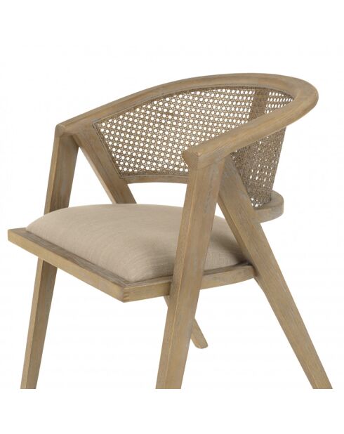 PIERRE - Chaise en bois assise tissu couleur lin dossier rotin naturel