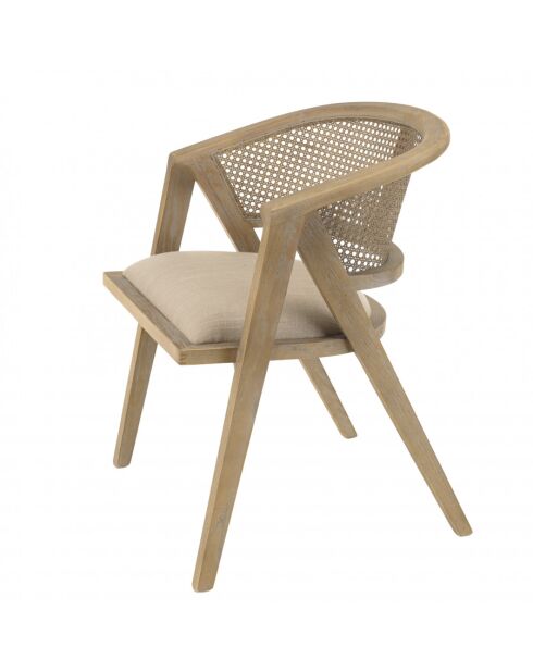 PIERRE - Chaise en bois assise tissu couleur lin dossier rotin naturel