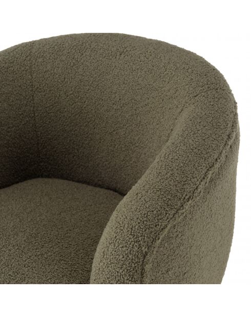 ALBANE - Fauteuil cosy tissu bouclette vert kaki pieds métal noir