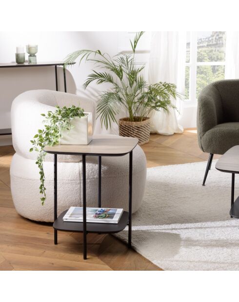 FLEUR - Table d'appoint 2 plateaux bi-matière mocha/noir pieds métal